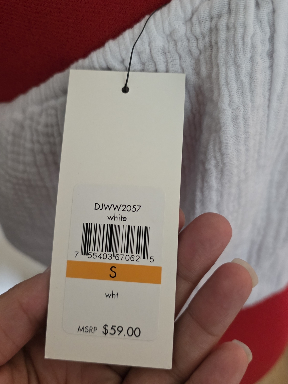 DKNY One-Shoulder White Cotton Gauze Women's Top - Picture 3 of 5